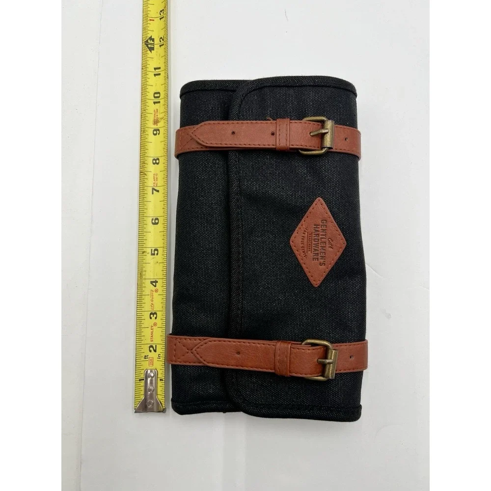 Gentlemen's Hardware GEN091 Charcoal Tool Roll Black Canvas Brown Buckle Tool